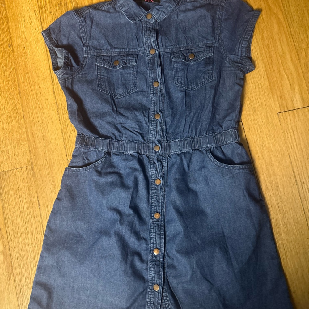 Dex Blue Casual Dress with Flutter Sleeves and Mandarin Collar